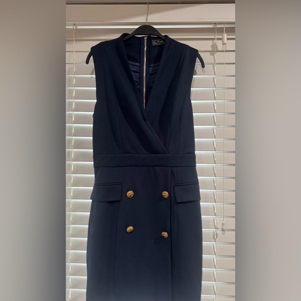 Gold Blue Sleeveless V-Neck Mini Dress